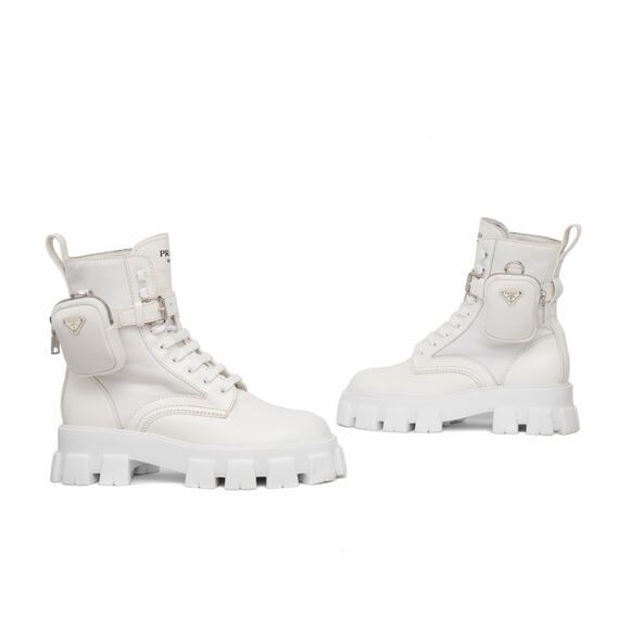 1.9k.$ Prada Men’s Monolith Pouch Combat Boots White Leather Nylon US 10.5 main image 16